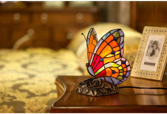 Red Butterfly Tiffany Leadlight Stained Glass Art Deco Table Lamp
