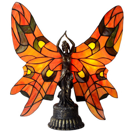 Red Fairy Angel Lady Tiffany Stained Glass Figurine Art Deco Lamp