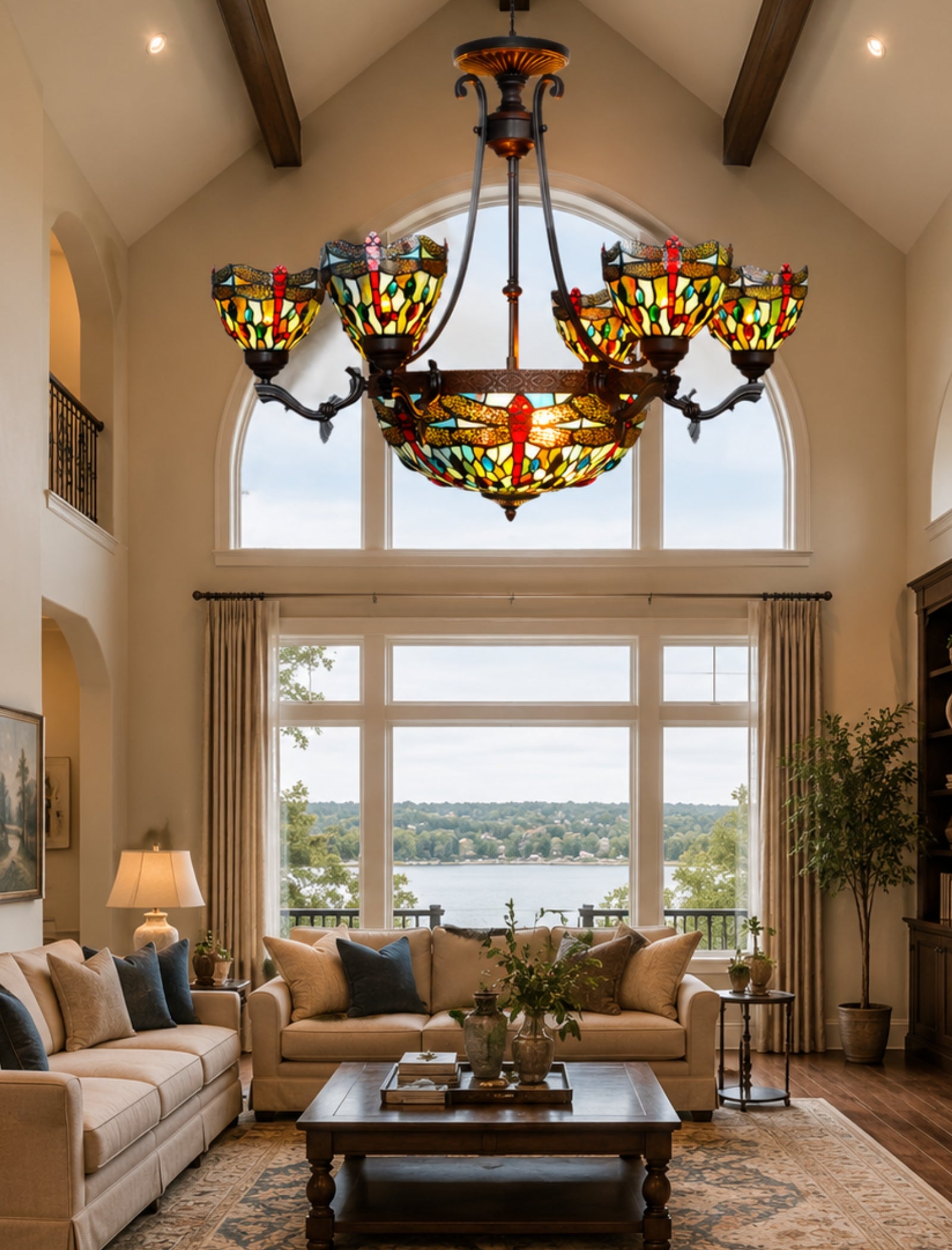 Grand Dragonfly Tiffany Chandelier | Handcrafted Stained Glass Chandelier Pendant light
