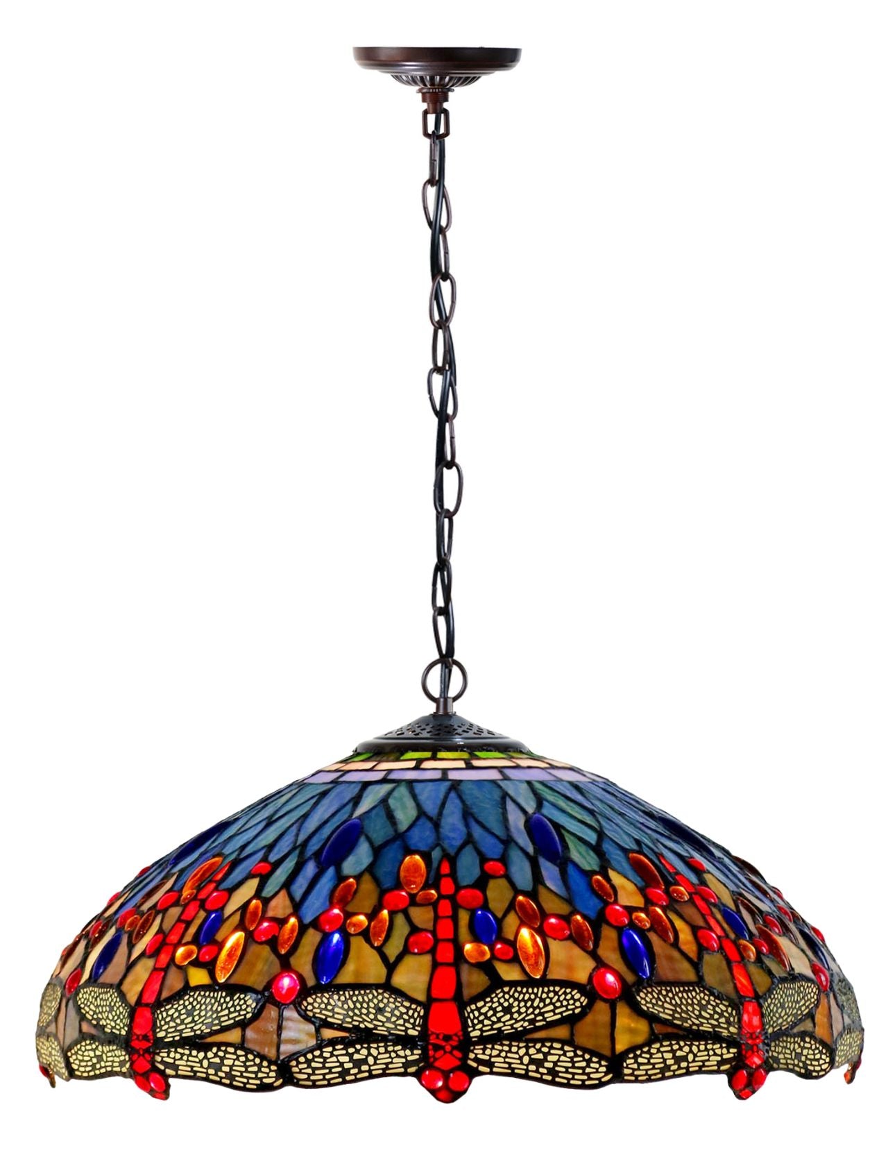 Large 18" Blue Dragonfly Stained Glass Leadlight Tiffany Pendant Light