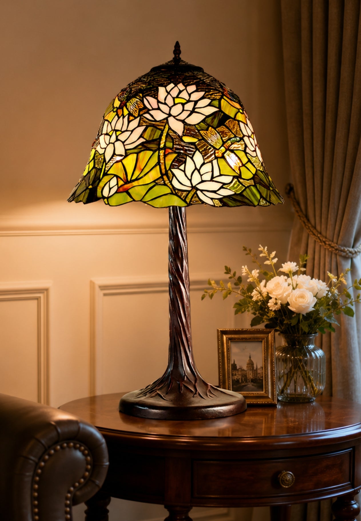Limited Edition@16" Large Pink Lotus  Tiffany Table Lamp