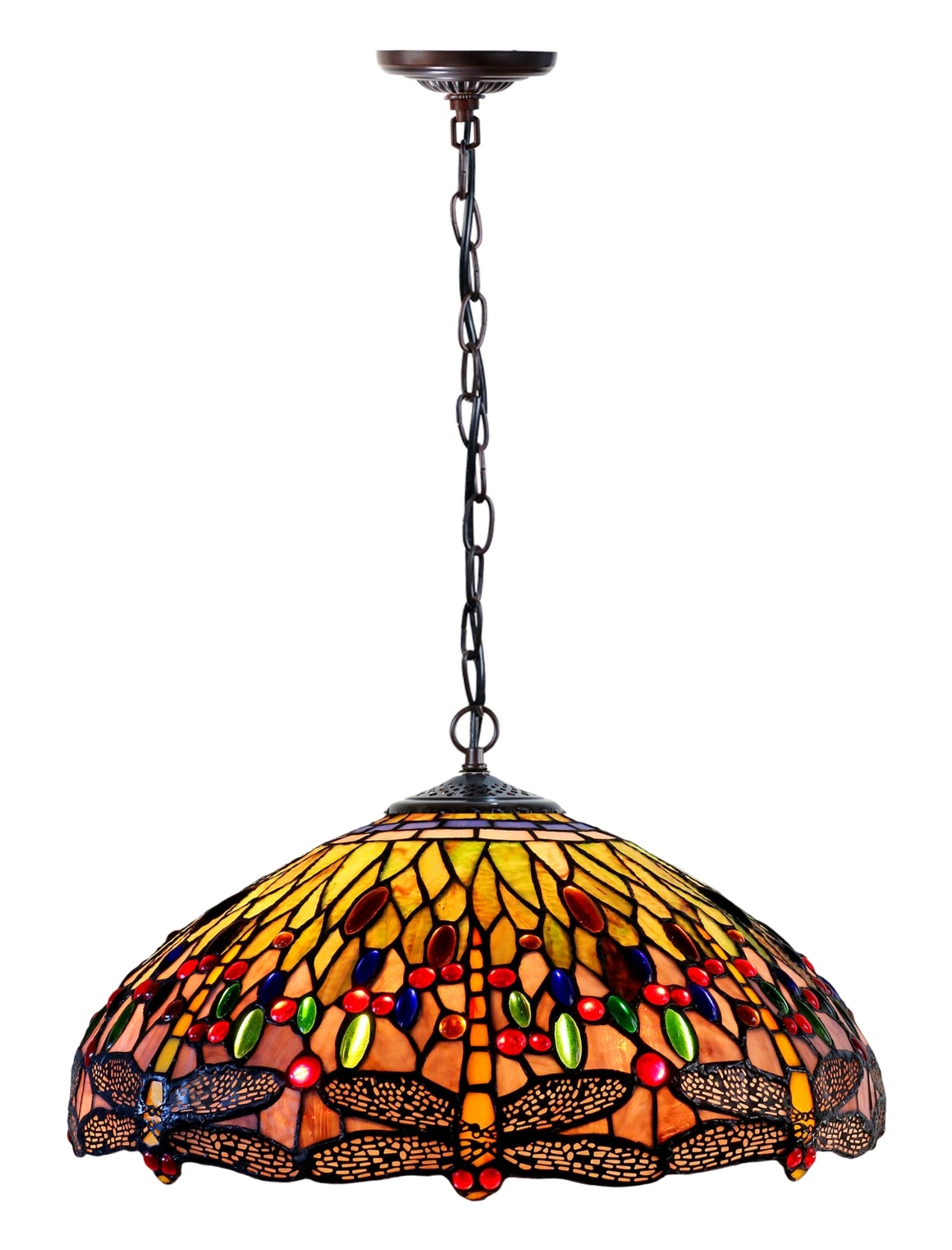 Large 18" Green Dragonfly Stained Glass Leadlight Tiffany Pendant Light