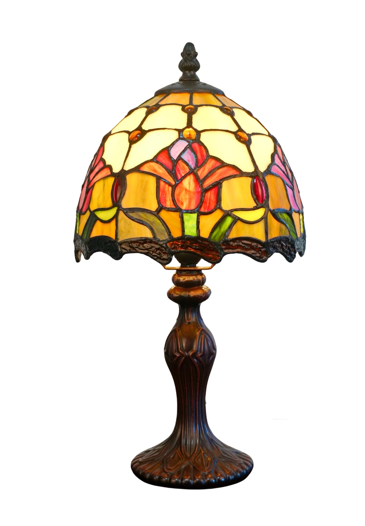 8-Inch Red Tulip Tiffany-Style Small Table Lamp