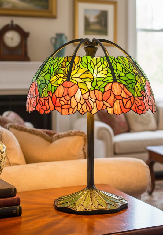 Joanne Tiffany Signature Collection Pink Lotus Table Lamp With Bronze Base