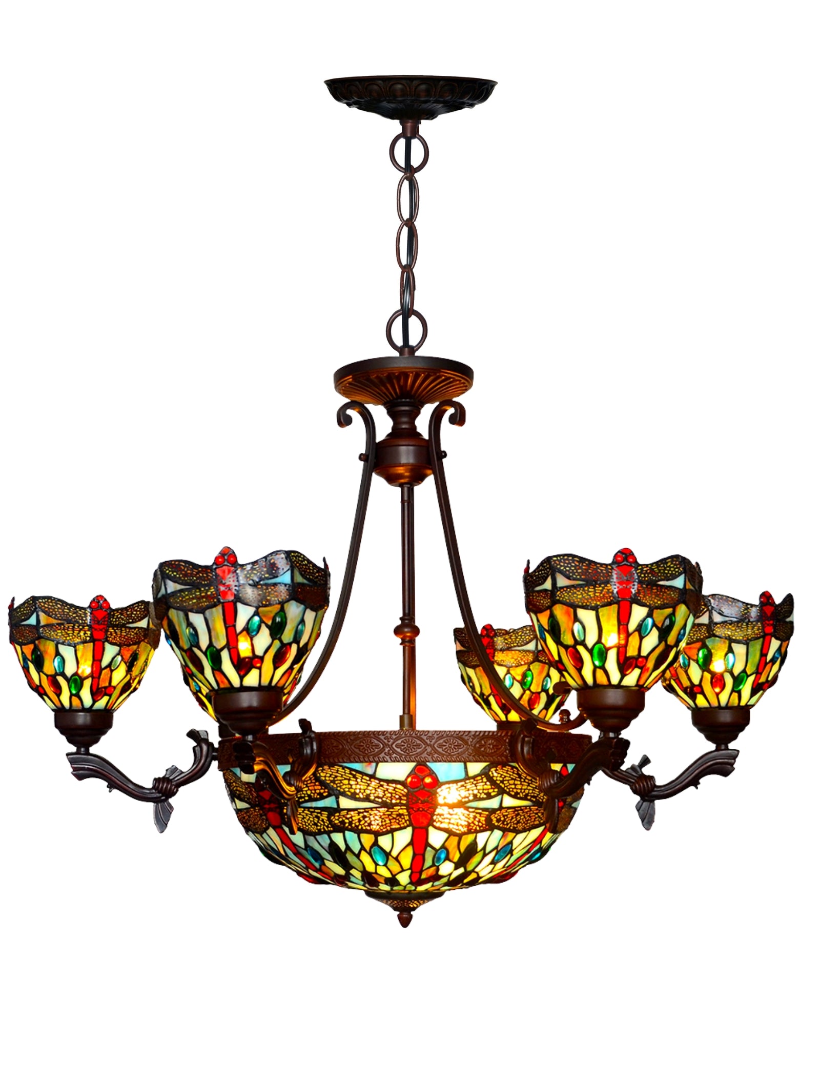 Grand Dragonfly Tiffany Chandelier | Handcrafted Stained Glass Chandelier Pendant light