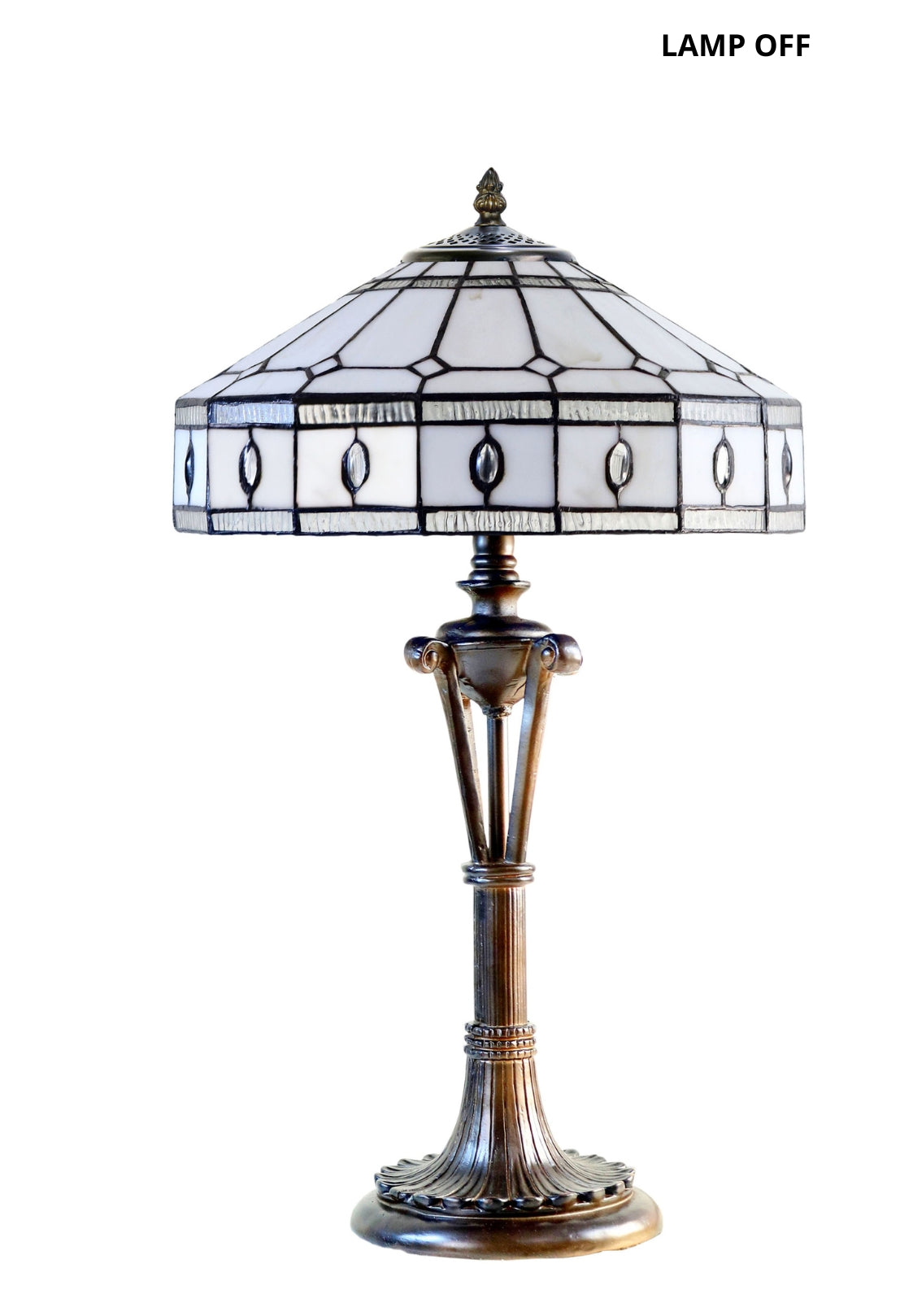 Large Art Deco Geometric Tiffany Table Lamp with Antique style Base