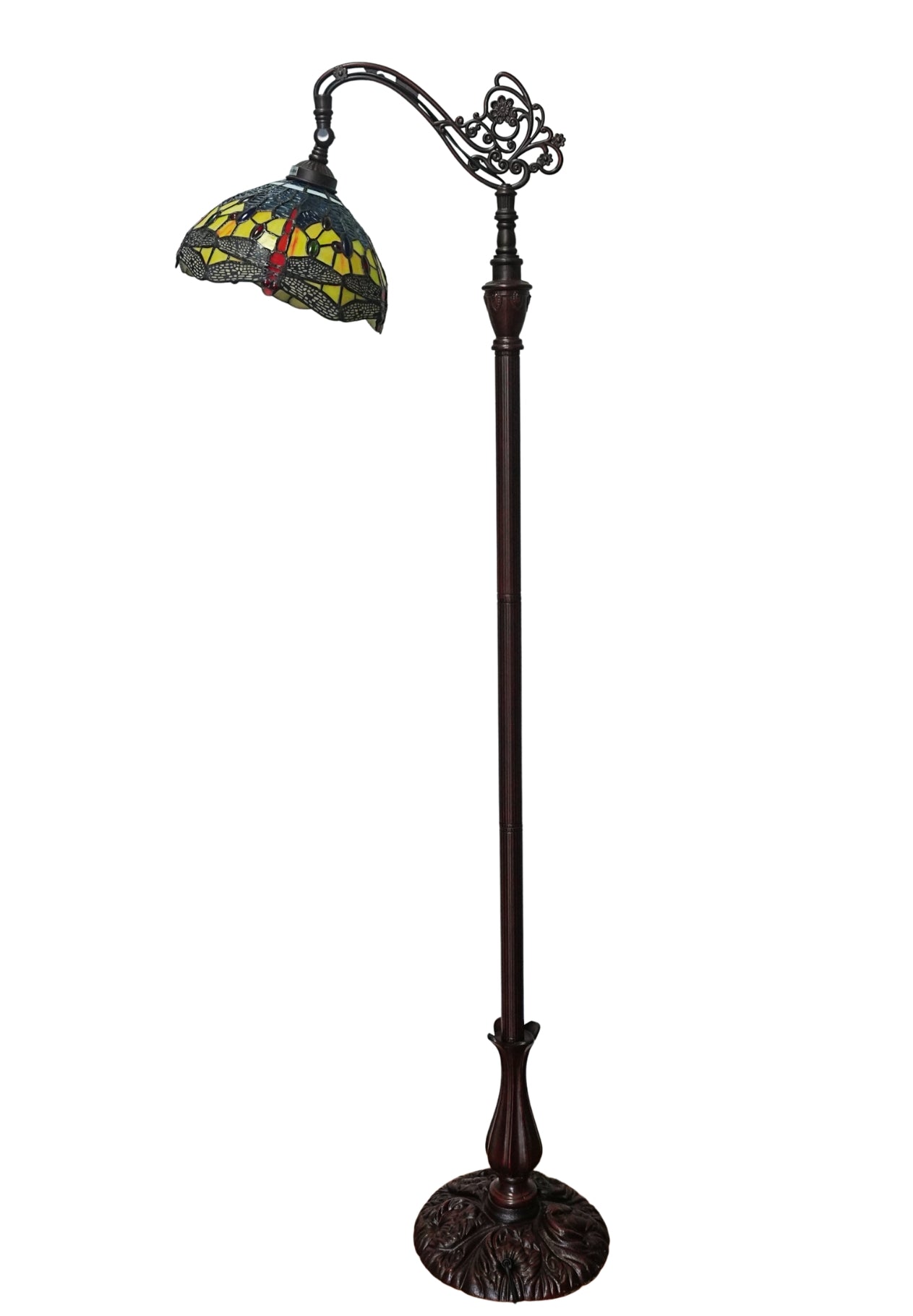 Classic Blue Dragonfly Leadlight Stained Glass Bridge Arm Tiffany  Floor Lamp