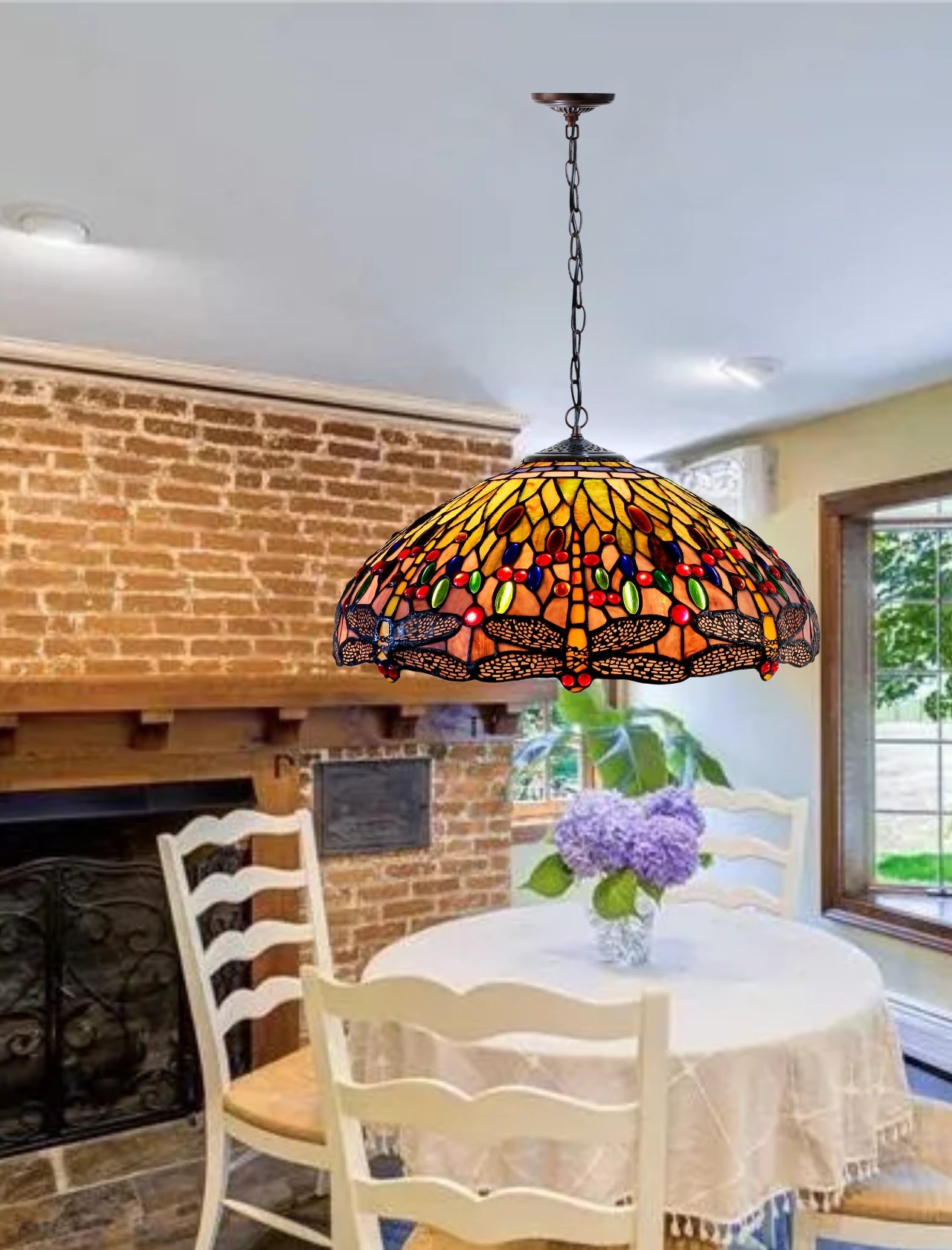 Large 18" Green Dragonfly Stained Glass Leadlight Tiffany Pendant Light