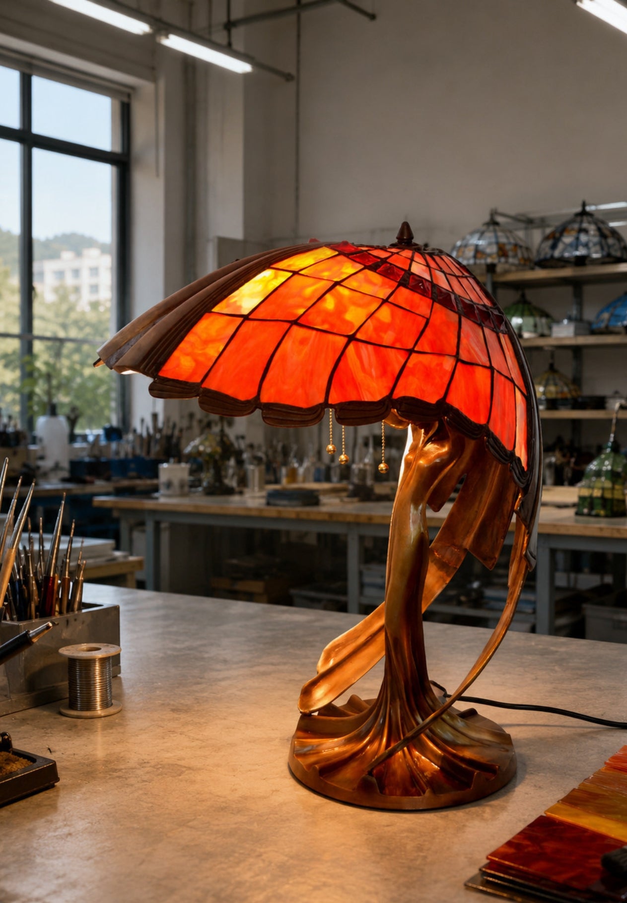 Joanne Tiffany Signature Collection Flying Lady Table Lamp With Bronze Base