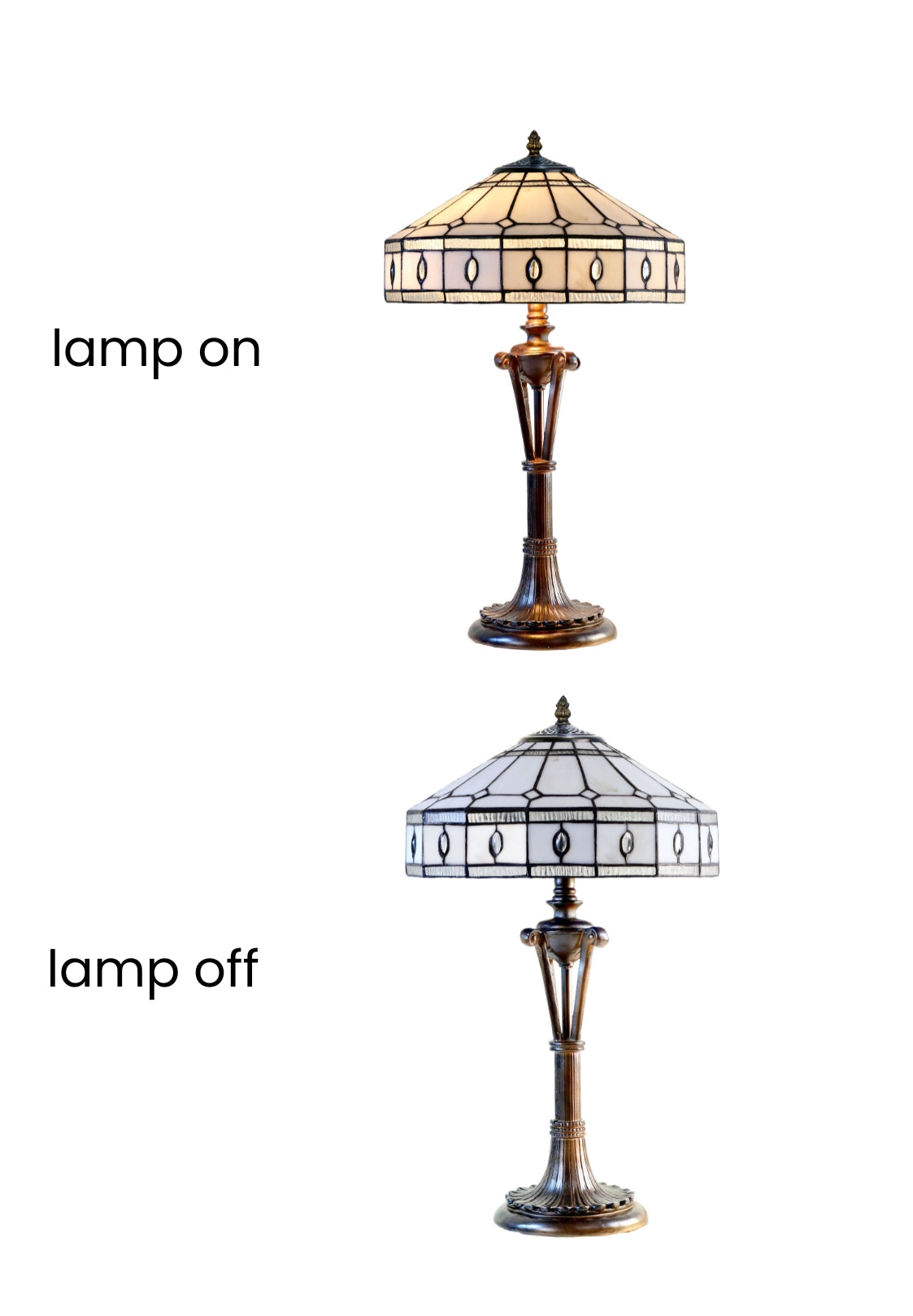 Large Art Deco Geometric Tiffany Table Lamp with Antique style Base