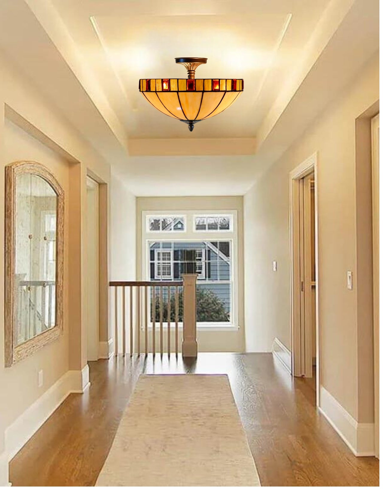 14" Vintage Garnet Glow Tiffany Flush Mount – Perfect for Low Ceilings