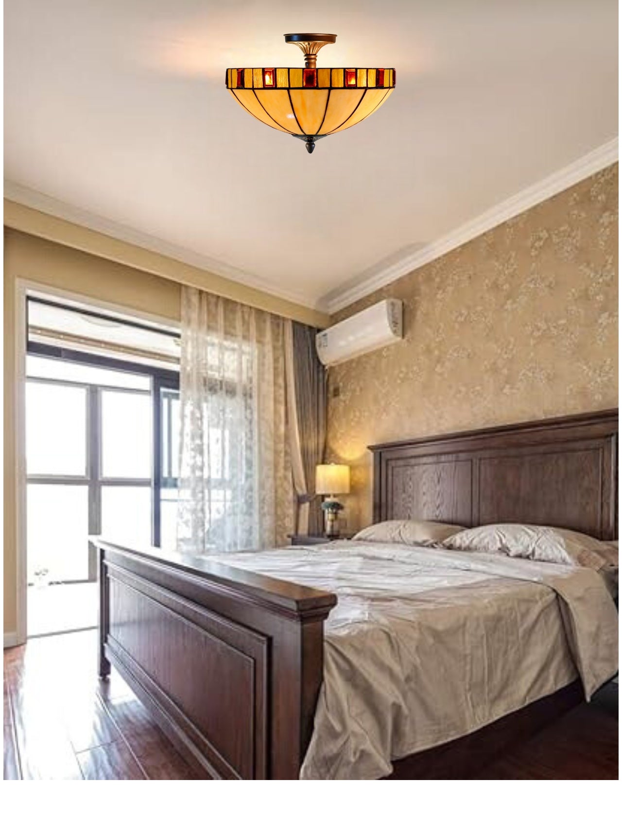 14" Vintage Garnet Glow Tiffany Flush Mount – Perfect for Low Ceilings