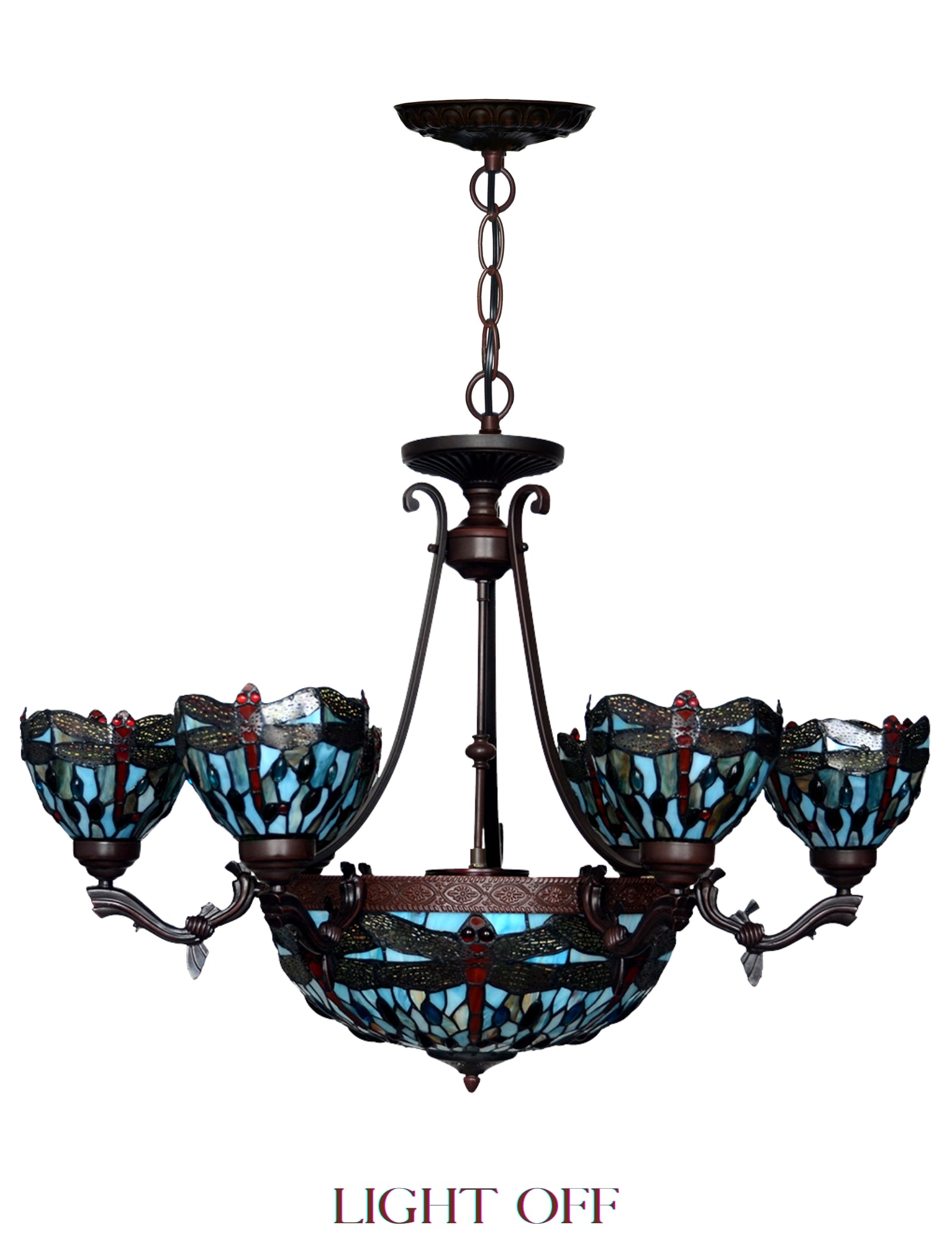 Grand Dragonfly Tiffany Chandelier | Handcrafted Stained Glass Chandelier Pendant light