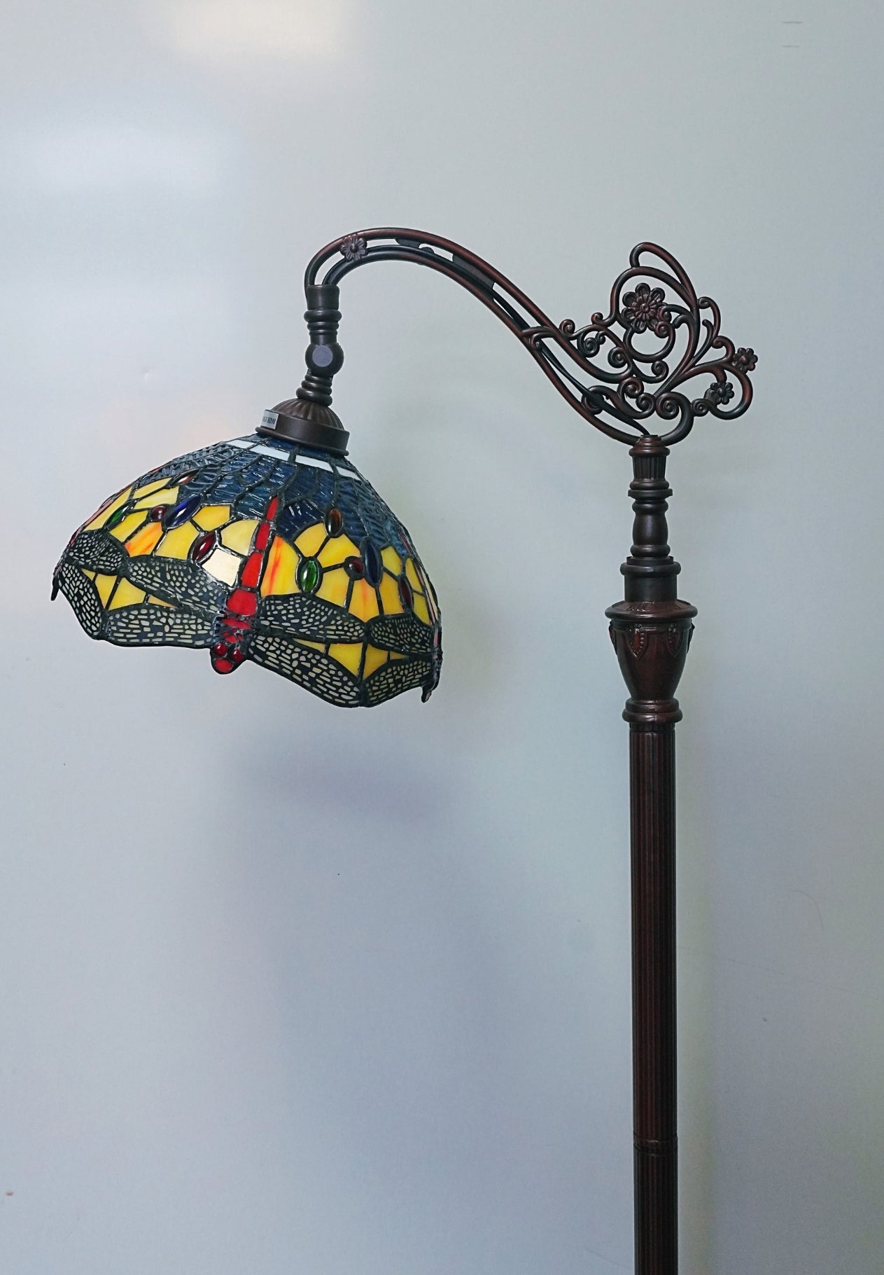 Classic Blue Dragonfly Leadlight Stained Glass Bridge Arm Tiffany  Floor Lamp