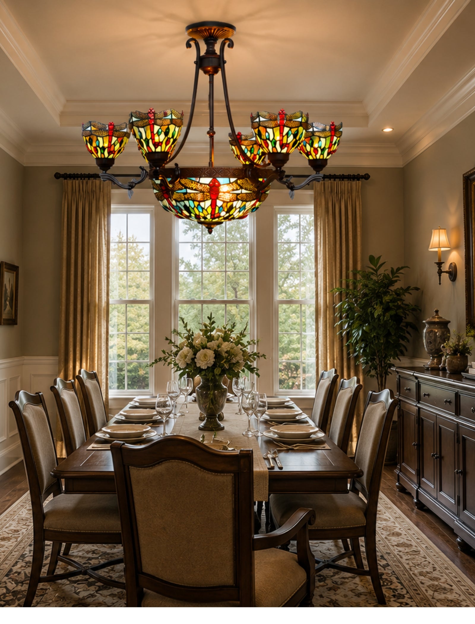 Grand Dragonfly Tiffany Chandelier | Handcrafted Stained Glass Chandelier Pendant light
