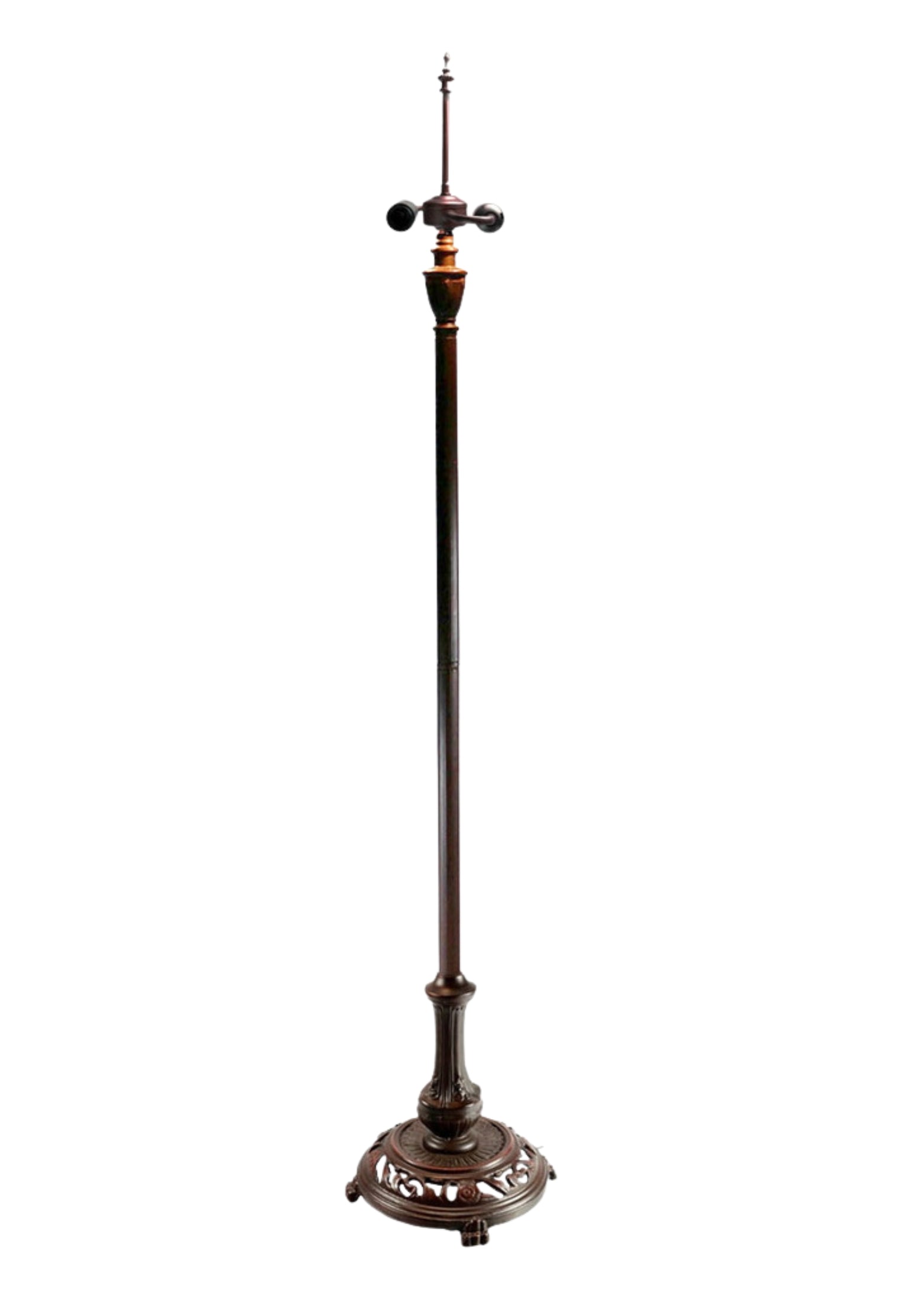 Antique Bronze Scrollwork Dual-Light Tiffany Floor Lamp Base for 16-20 inches lamp shade
