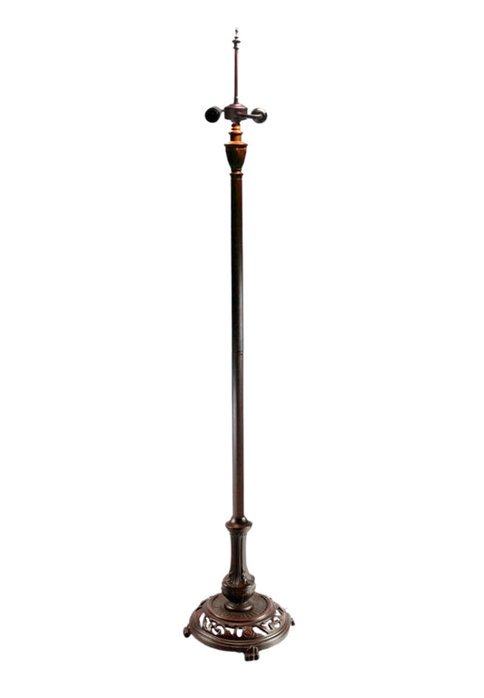 Antique Bronze Scrollwork Dual-Light Tiffany Floor Lamp Base for 16-20 inches lamp shade