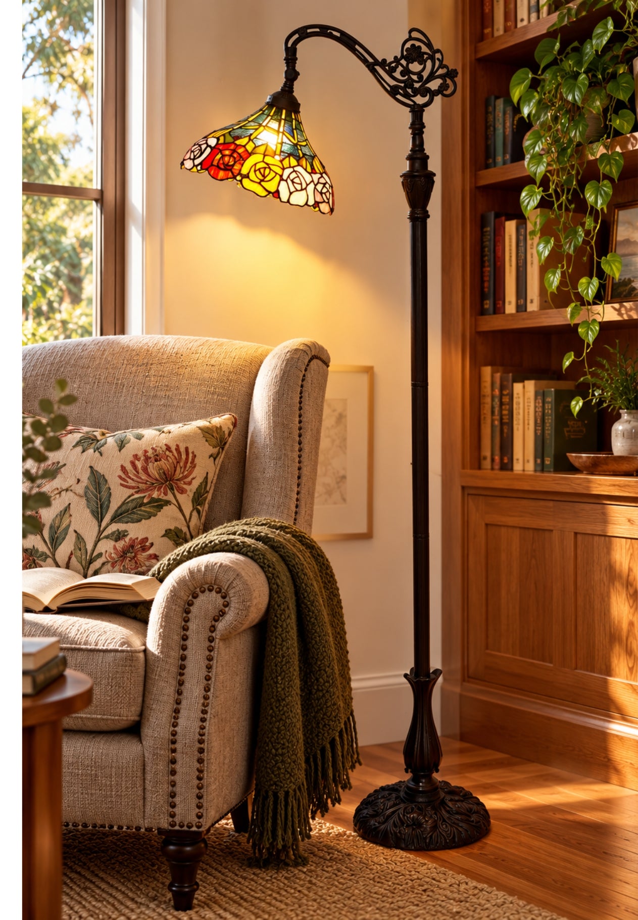 Classical Rose Tiffany Bridge Floor Lamp