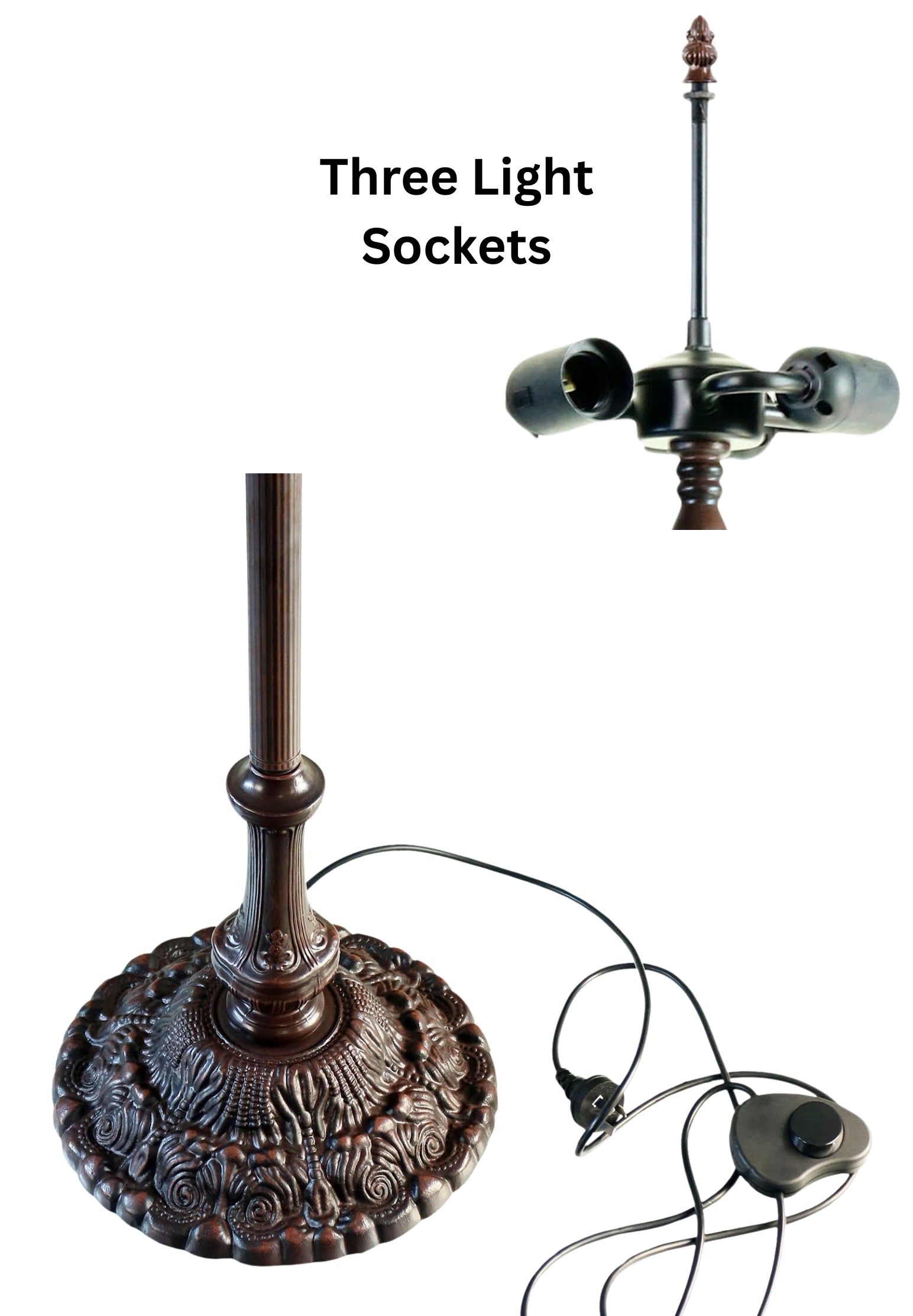 Premium Vintage Style Three-Light Metal Alloy Lamp Base for 18-Inch, 20-Inch and Larger Shades