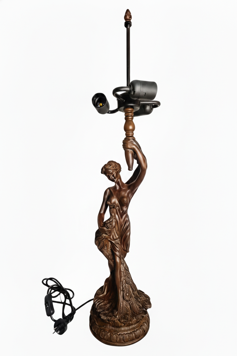 Victorian Lady Figurine Lamp Base - 3-Light Socket - Compatible with 18"-22" Large Tiffany Shades