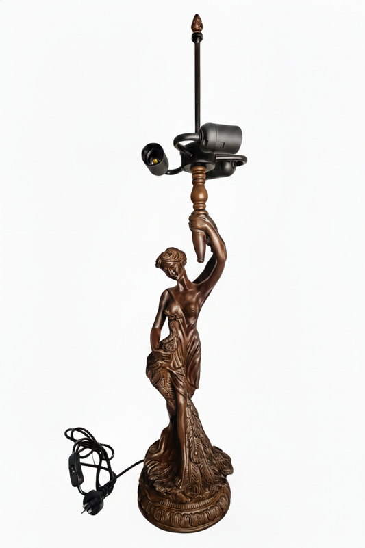 Victorian Lady Figurine Lamp Base - 3-Light Socket - Compatible with 18"-22" Large Tiffany Shades