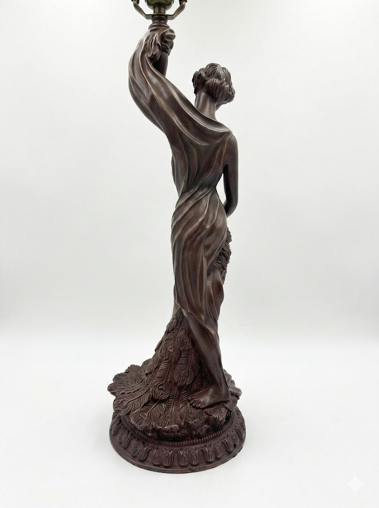 Victorian Lady Figurine Lamp Base - 3-Light Socket - Compatible with 18"-22" Large Tiffany Shades