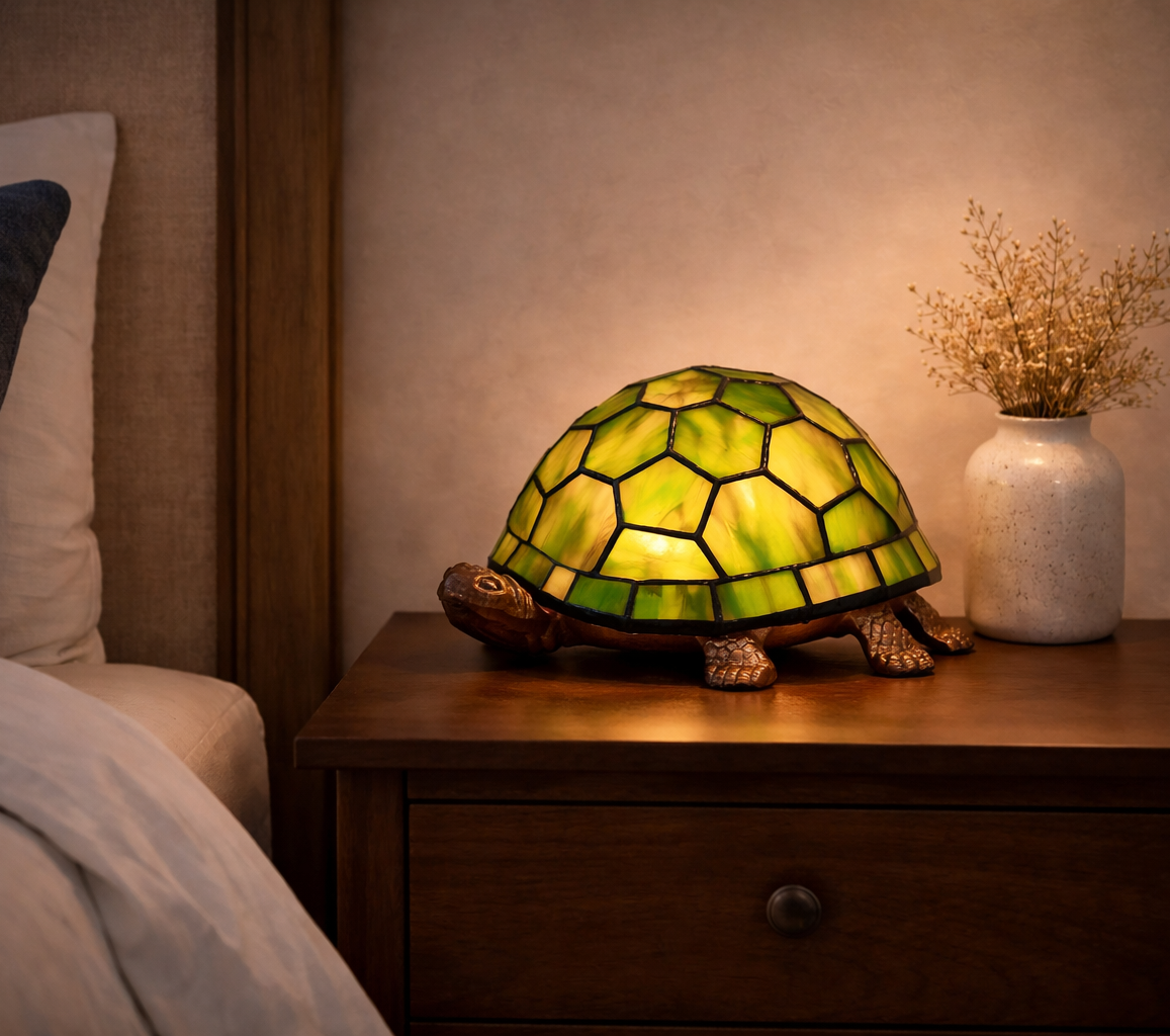 Green Turtle Tiffany Leadlight Art Deco Stained Glass Accent Lamp