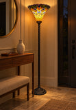 Large Golden Peacock Stained Glass Tiffany Torchiere Floor Lamp