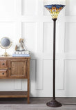 Large Golden Peacock Stained Glass Tiffany Torchiere Floor Lamp