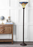 Large Golden Peacock Stained Glass Tiffany Torchiere Floor Lamp