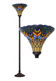 Large Golden Peacock Stained Glass Tiffany Torchiere Floor Lamp