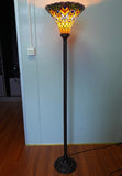 Large Golden Peacock Stained Glass Tiffany Torchiere Floor Lamp
