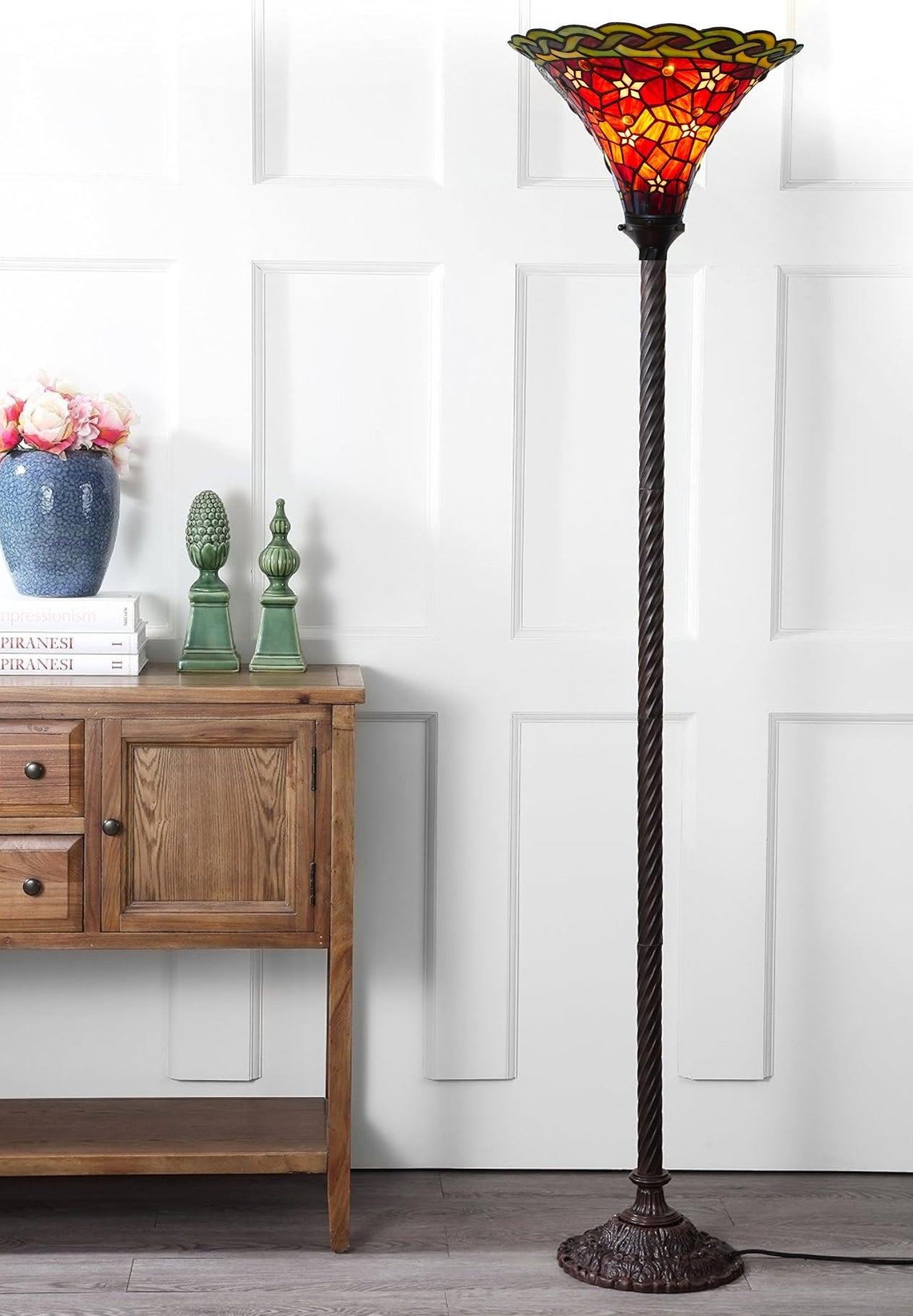 Large Vintage Ruby Amber Tiffany Torchiere Floor Lamp