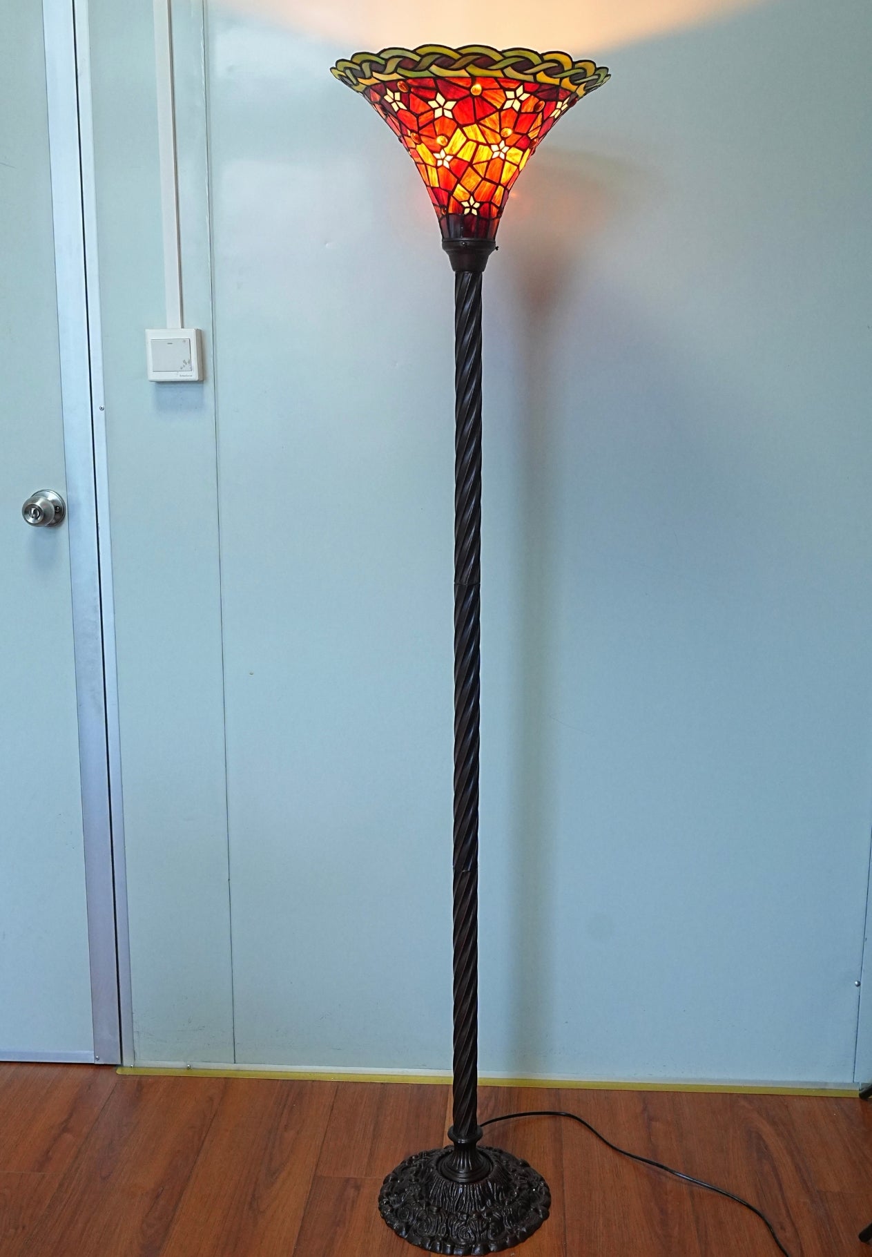 Large Vintage Ruby Amber Tiffany Torchiere Floor Lamp