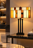 Large Modern Geometric Stained Glass Table Lamp – Amber Gold