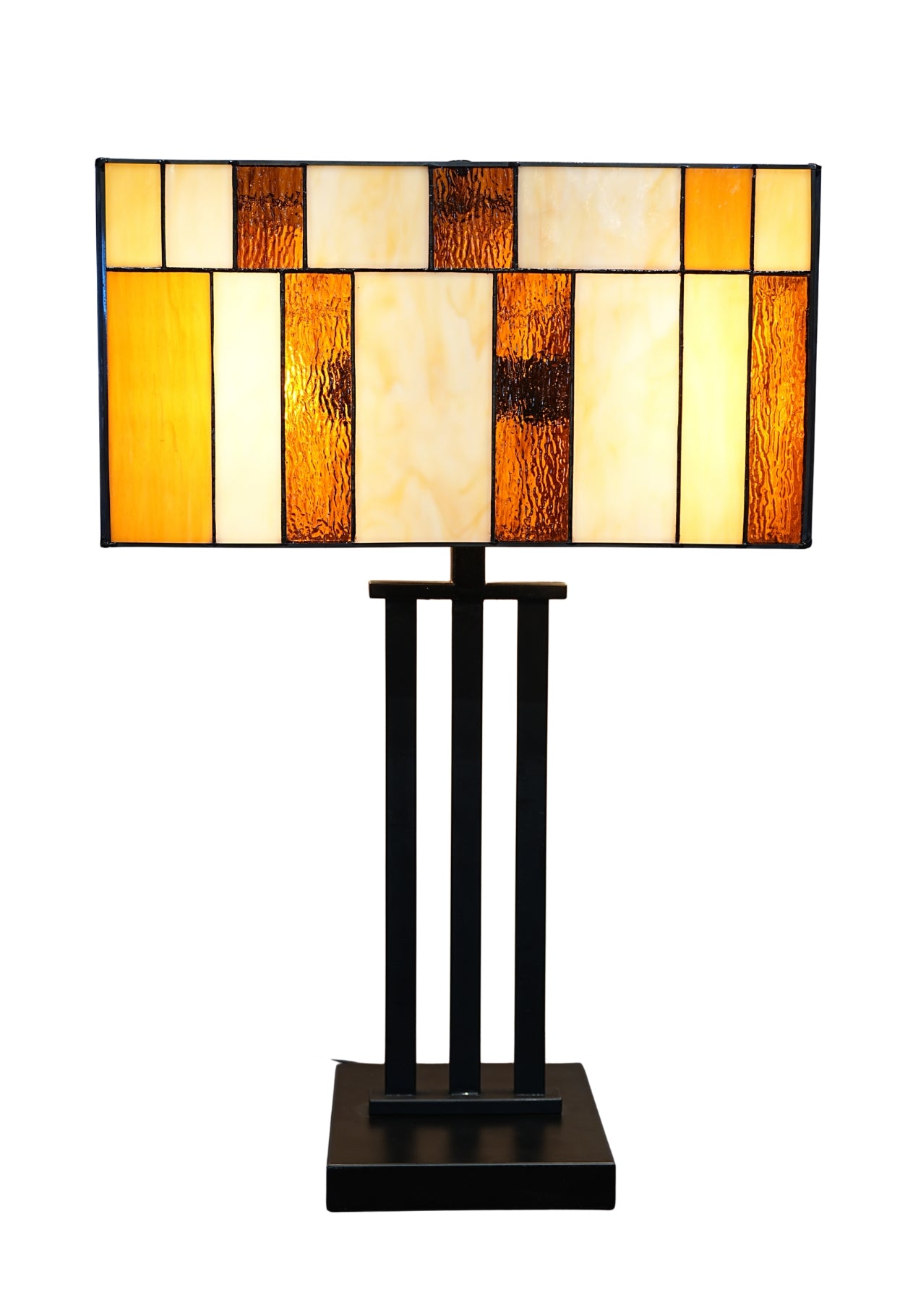 Large Modern Geometric Stained Glass Table Lamp – Amber Gold