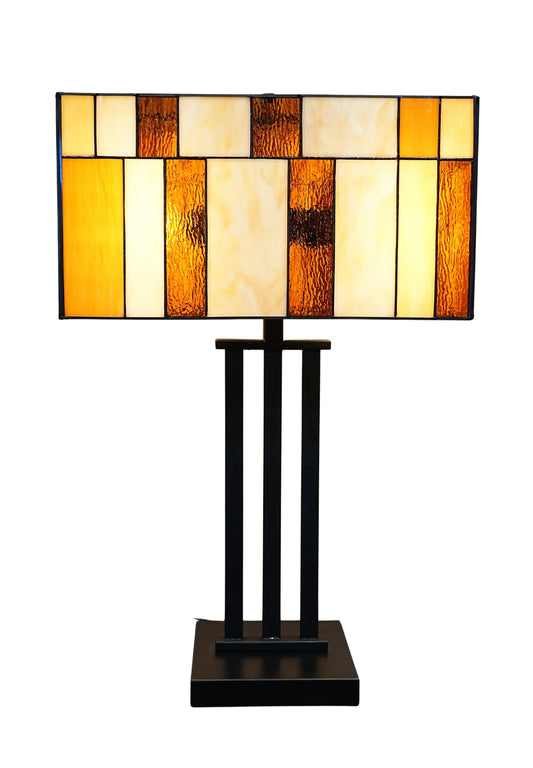 Large Modern Geometric Stained Glass Table Lamp – Amber Gold