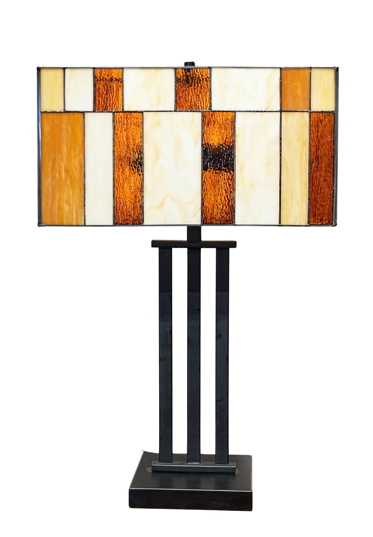 Large Modern Geometric Stained Glass Table Lamp – Amber Gold