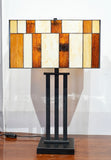 Large Modern Geometric Stained Glass Table Lamp – Amber Gold