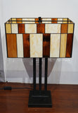 Large Modern Geometric Stained Glass Table Lamp – Amber Gold