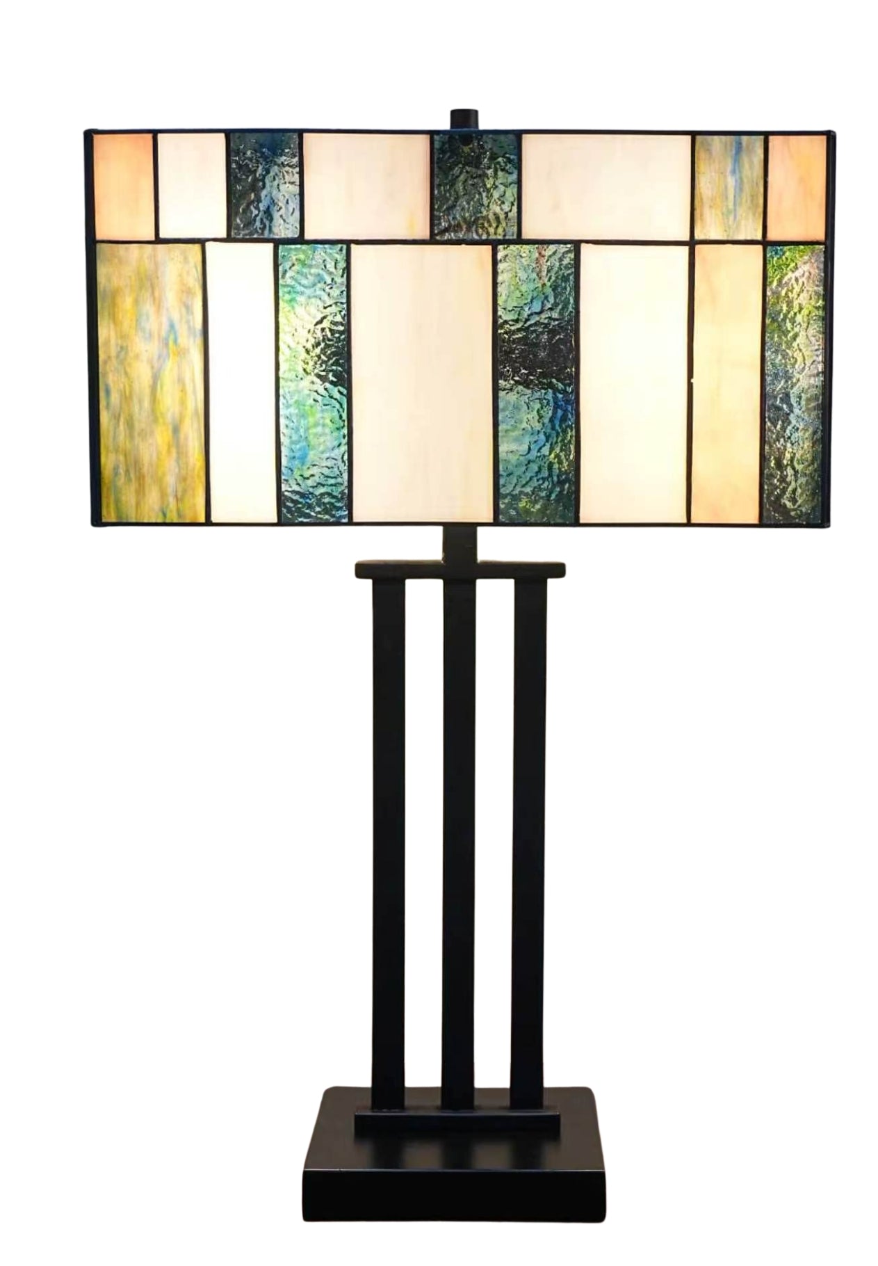 Large Modern Geometric Stained Glass Table Lamp – Forest Green
