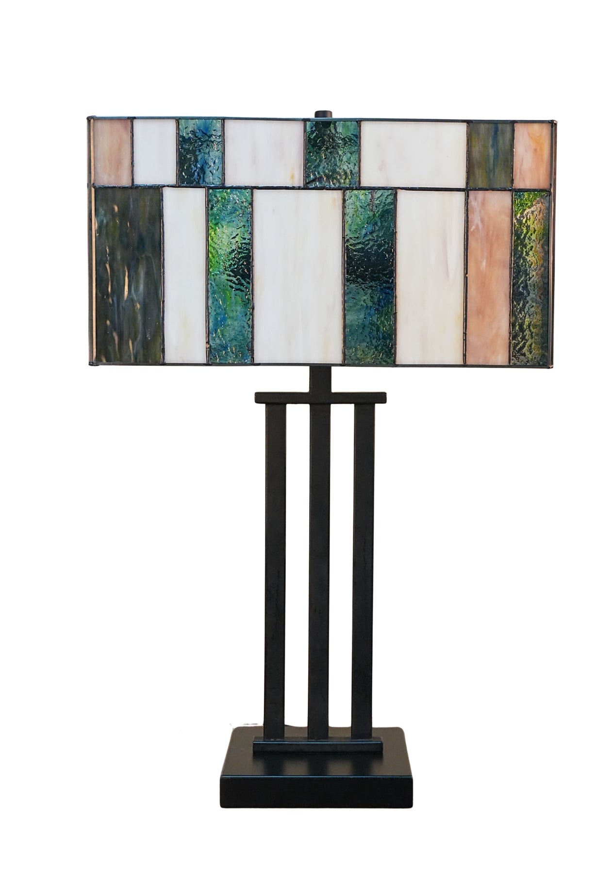 Large Modern Geometric Stained Glass Table Lamp – Forest Green