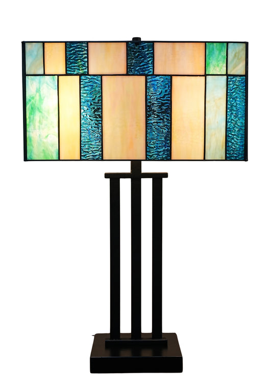 Large Modern Geometric Stained Glass Table Lamp – Ocean Blue