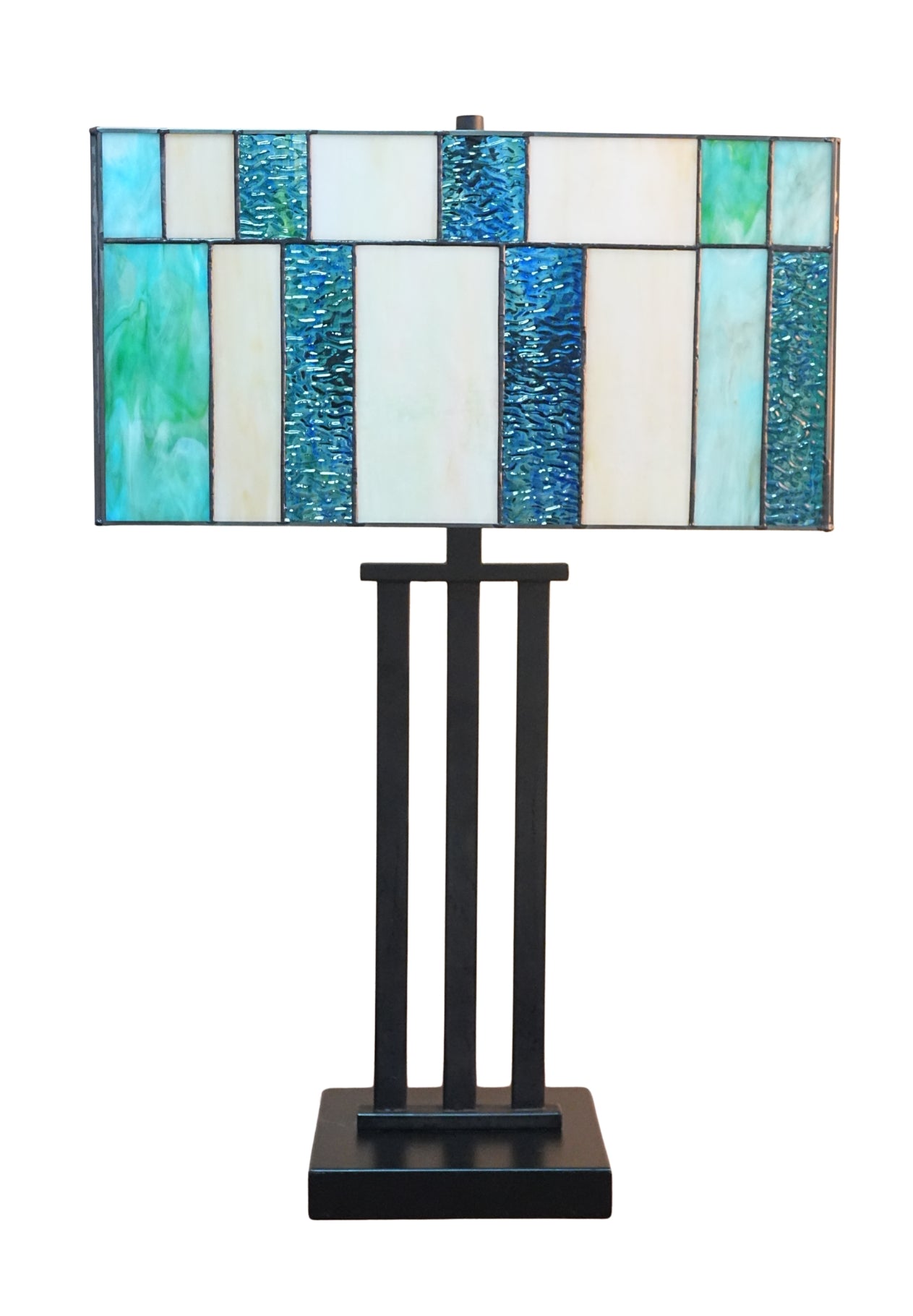 Large Modern Geometric Stained Glass Table Lamp – Ocean Blue