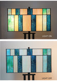 Large Modern Geometric Stained Glass Table Lamp – Ocean Blue