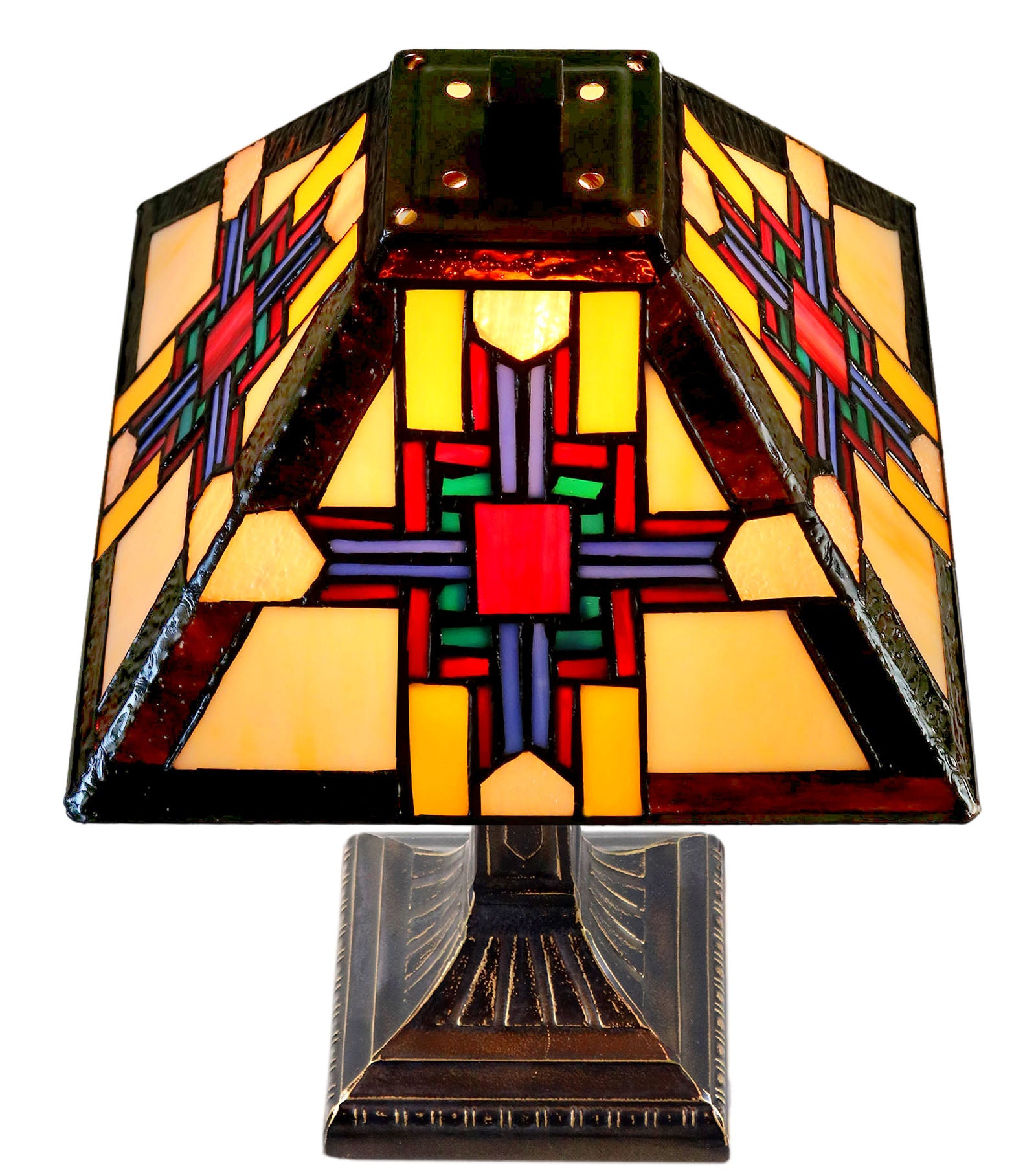 Classical 9"Square Shade  Mission Style Mini Tiffany Desk Lamp