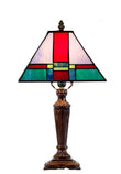 10" Mission Style Stained Glass Table Lamp - Vibrant Geometric Red & Green