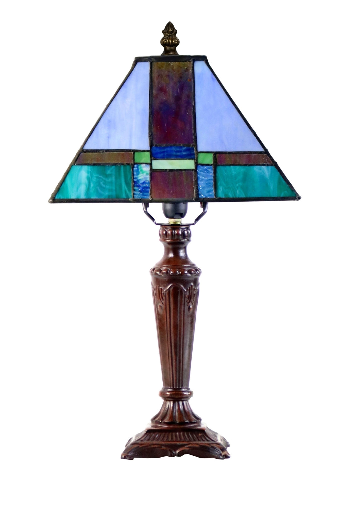 10" Mission Style Stained Glass Table Lamp - Vibrant Geometric Red & Green