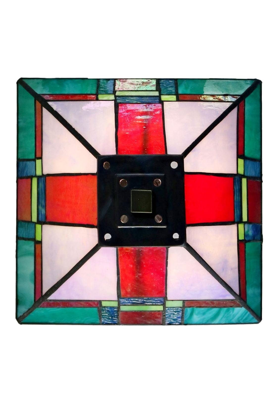 10" Mission Style Stained Glass Table Lamp - Vibrant Geometric Red & Green