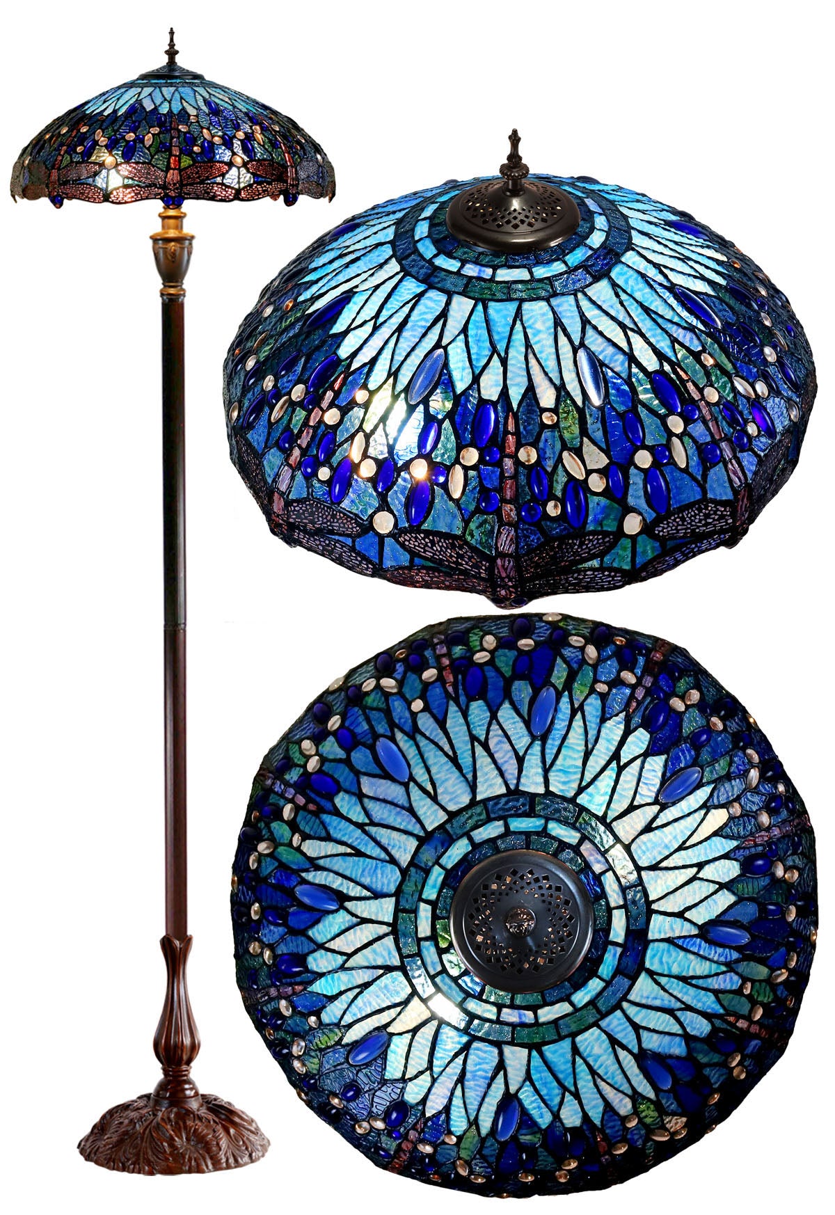 18" Classical Blue Dragonfly  Stained Glass Tiffany Floor Lamp